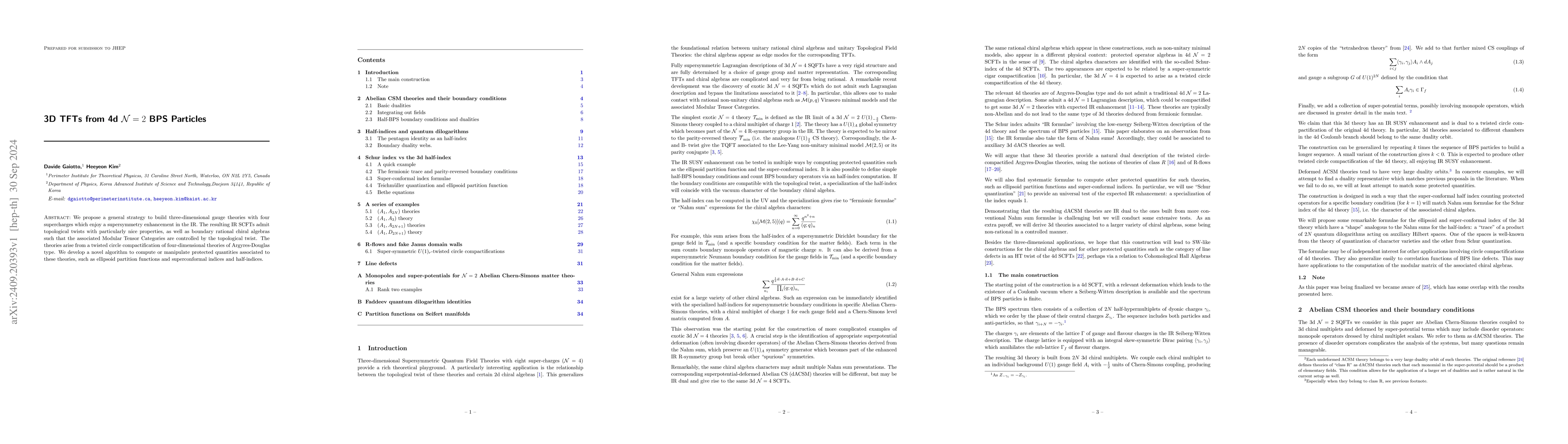 Thumbnail for 3D TFTs from 4d ${\cal N}=2$ BPS Particles