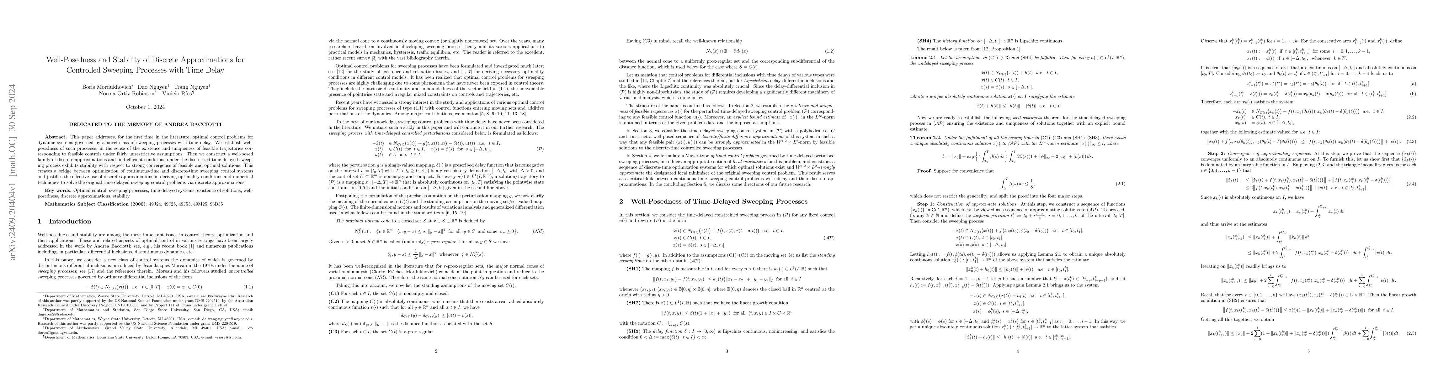 Thumbnail for Well-posedness and Stability of Discrete Approximations for Controlled
  Sweeping Processes with Time Delay