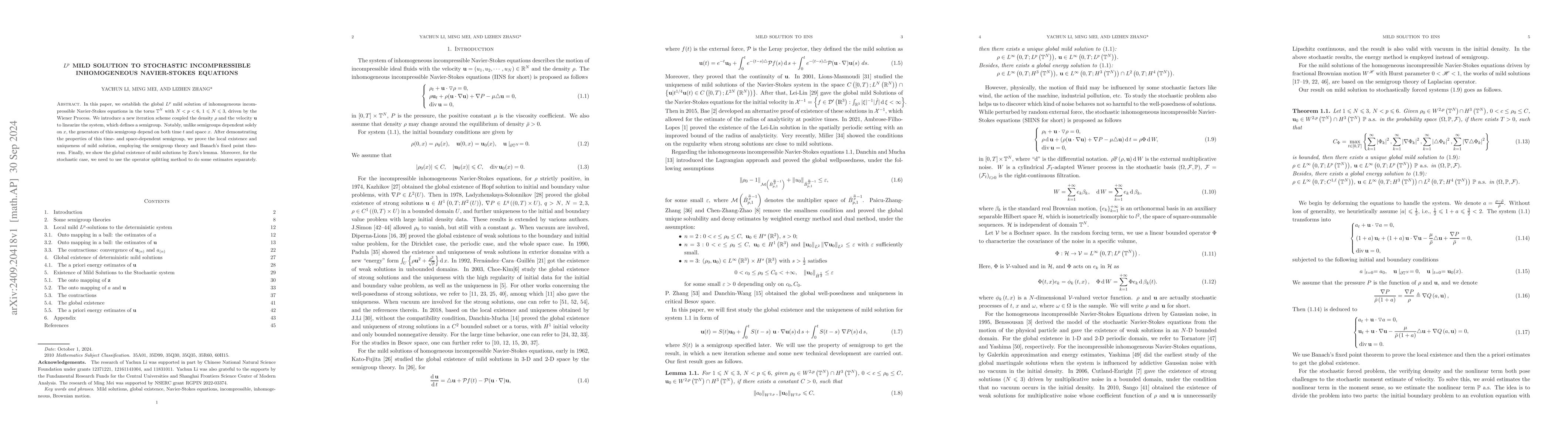 Thumbnail for $L^{p}$ Mild Solution to Stochastic Incompressible inhomogeneous
  Navier-Stokes Equations