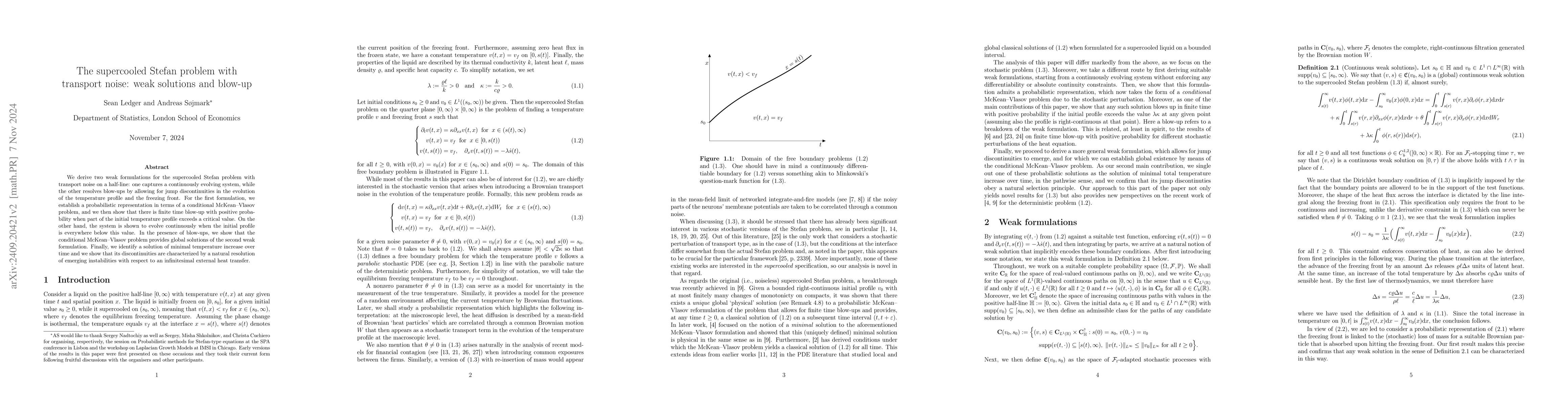 Thumbnail for The supercooled Stefan problem with transport noise: weak solutions and
  blow-up