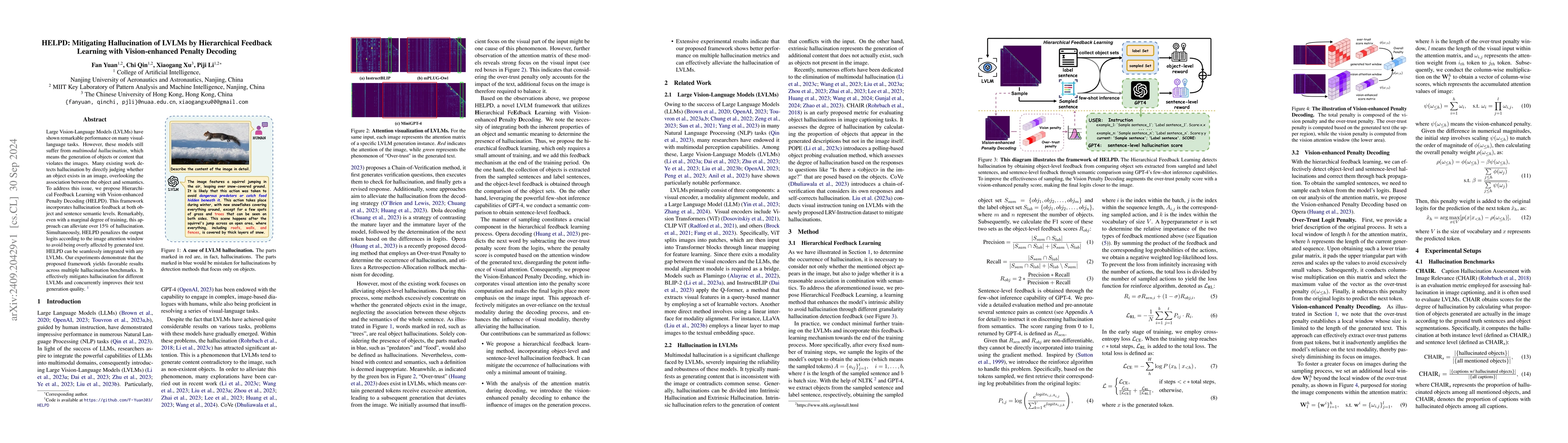 Thumbnail for HELPD: Mitigating Hallucination of LVLMs by Hierarchical Feedback
  Learning with Vision-enhanced Penalty Decoding