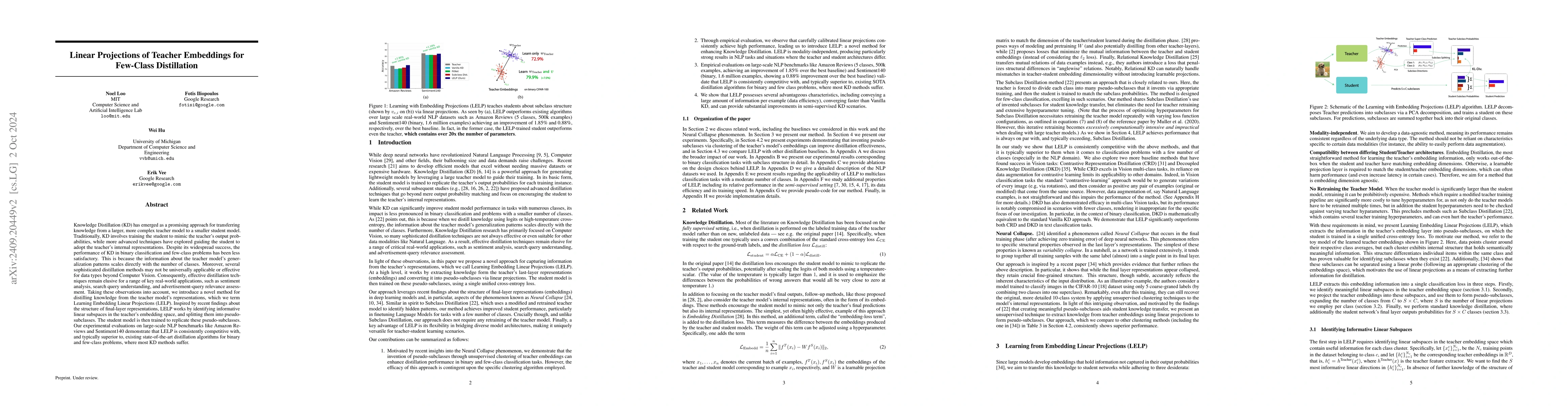 Thumbnail for Linear Projections of Teacher Embeddings for Few-Class Distillation