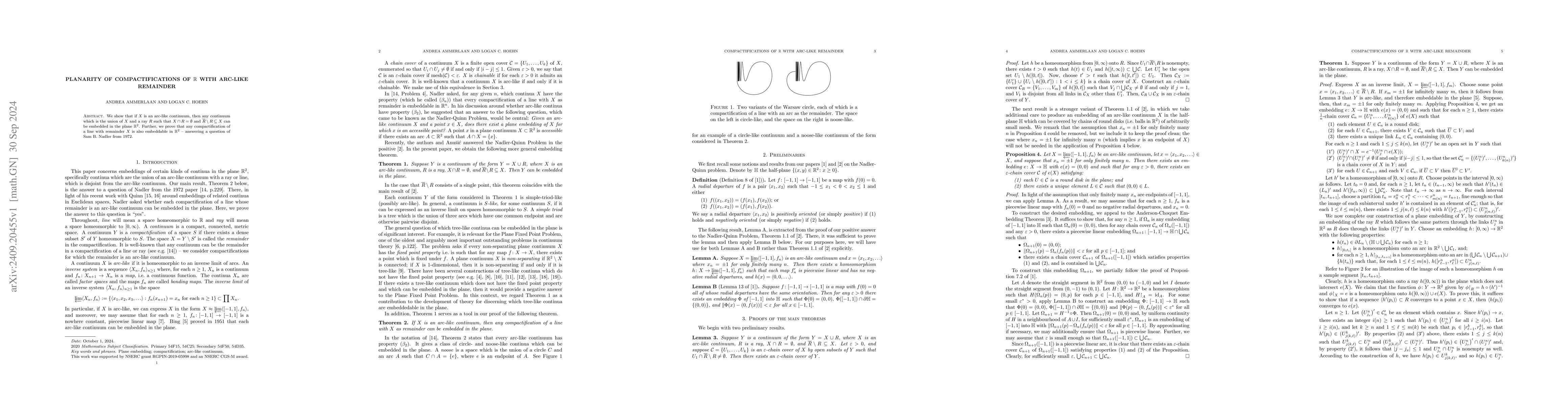 Thumbnail for Planarity of compactifications of $\mathbb{R}$ with arc-like remainder