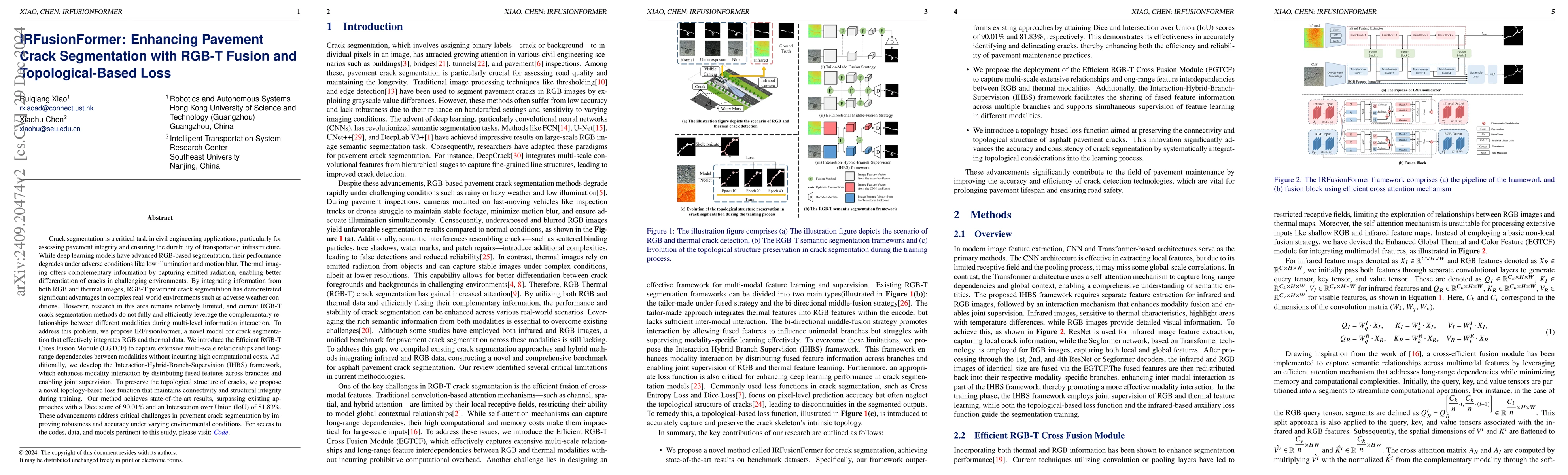 Thumbnail for IRFusionFormer: Enhancing Pavement Crack Segmentation with RGB-T Fusion
  and Topological-Based Loss