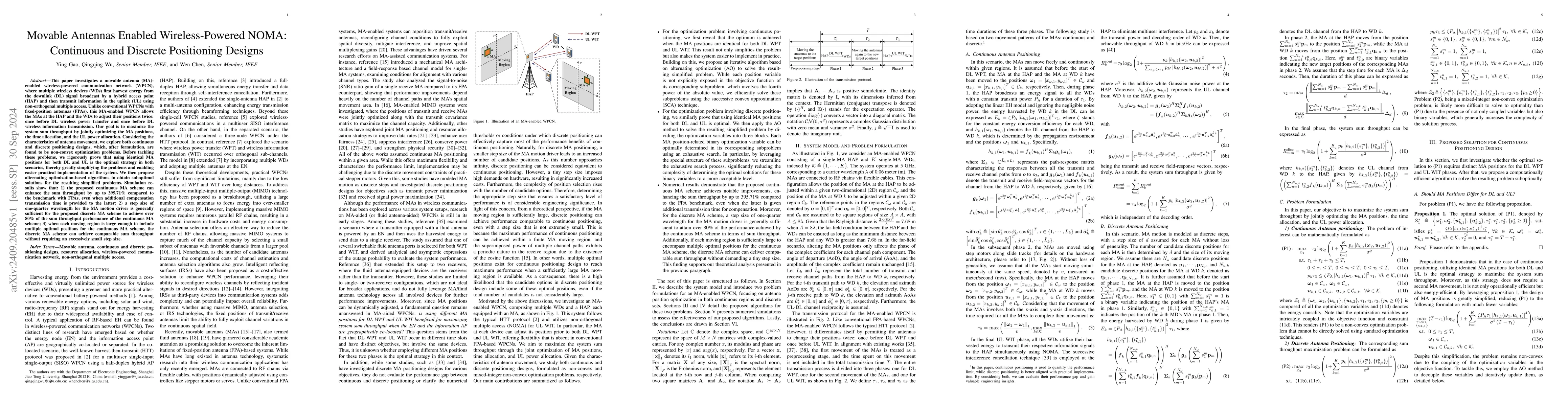 Thumbnail for Movable Antennas Enabled Wireless-Powered NOMA: Continuous and Discrete
  Positioning Designs