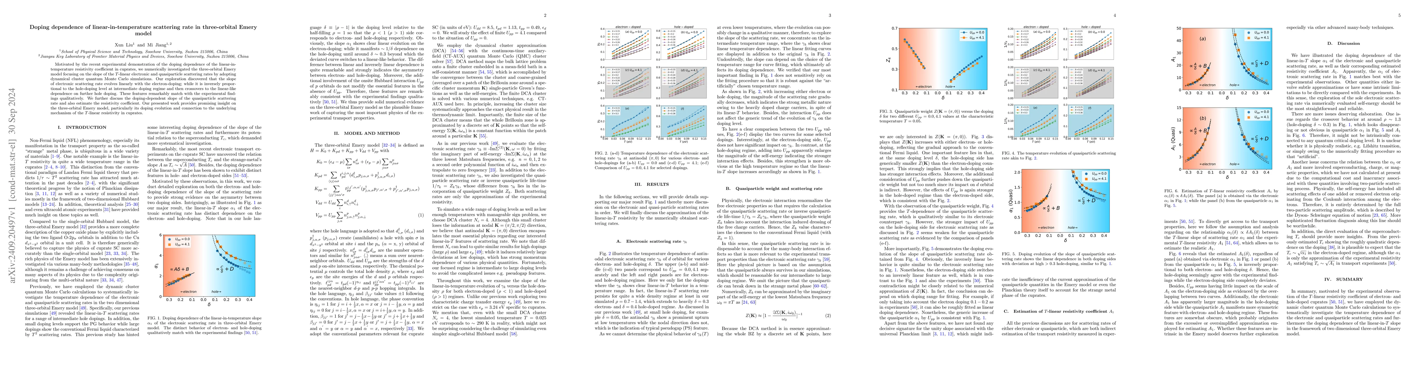 Thumbnail for Doping dependence of linear-in-temperature scattering rate in
  three-orbital Emery model