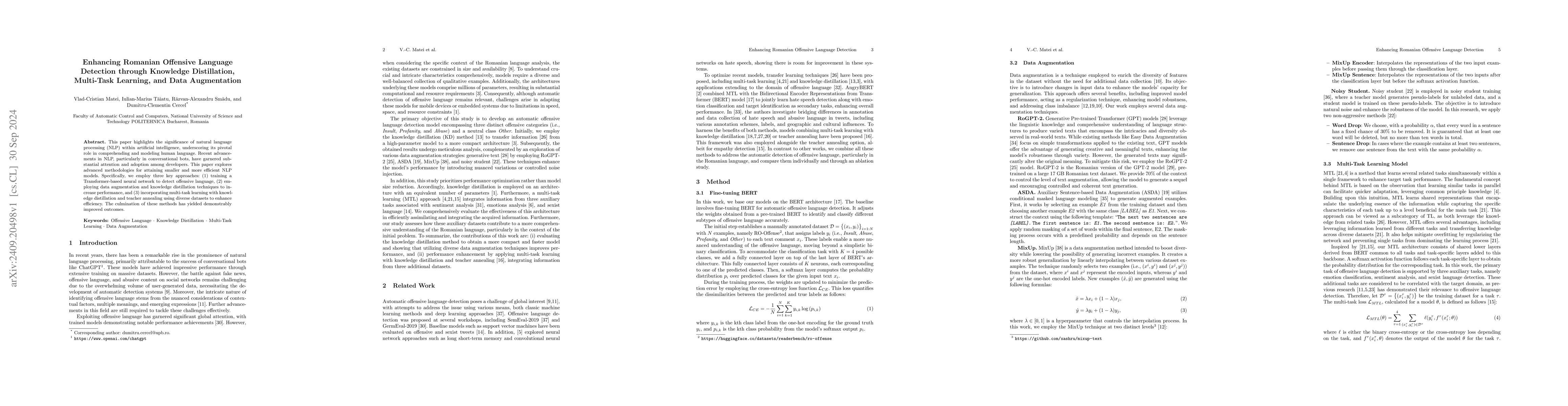 Thumbnail for Enhancing Romanian Offensive Language Detection through Knowledge
  Distillation, Multi-Task Learning, and Data Augmentation
