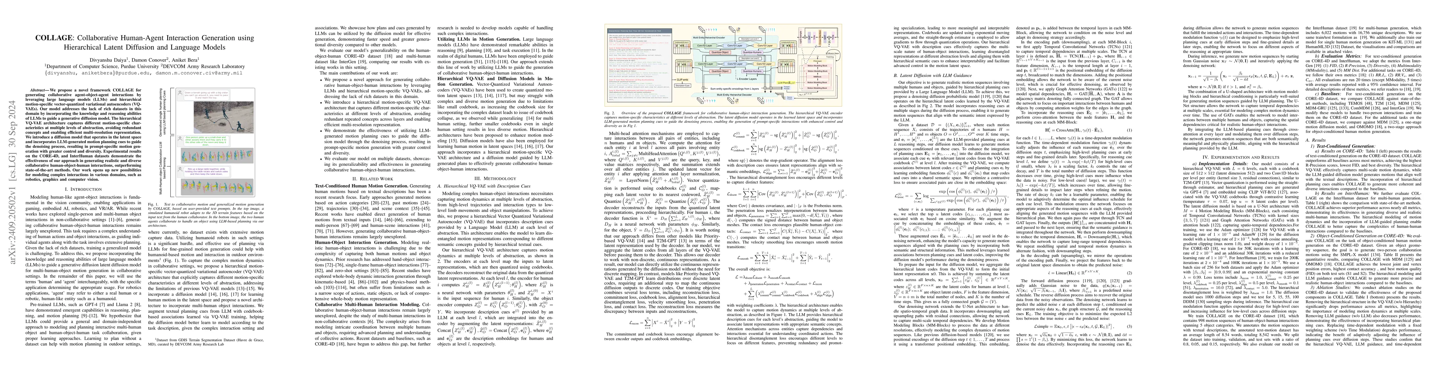 Thumbnail for COLLAGE: Collaborative Human-Agent Interaction Generation using
  Hierarchical Latent Diffusion and Language Models