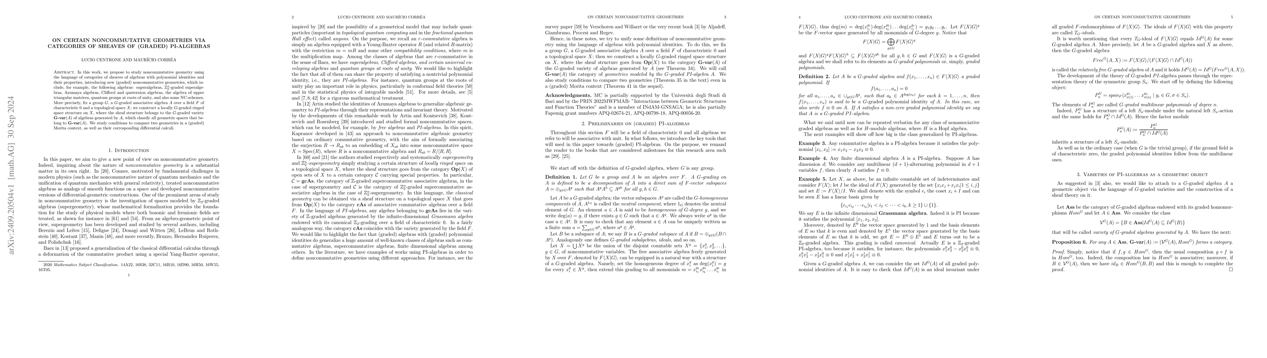 Thumbnail for On certain noncommutative geometries via categories of sheaves of
  (graded) PI-algebras