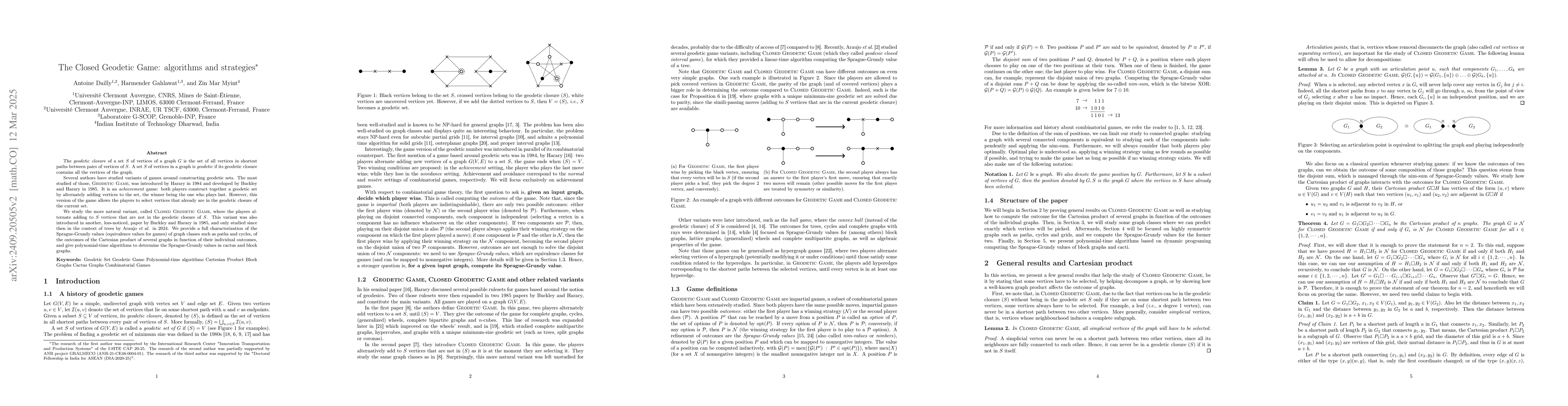 Thumbnail for The Closed Geodetic Game: algorithms and strategies