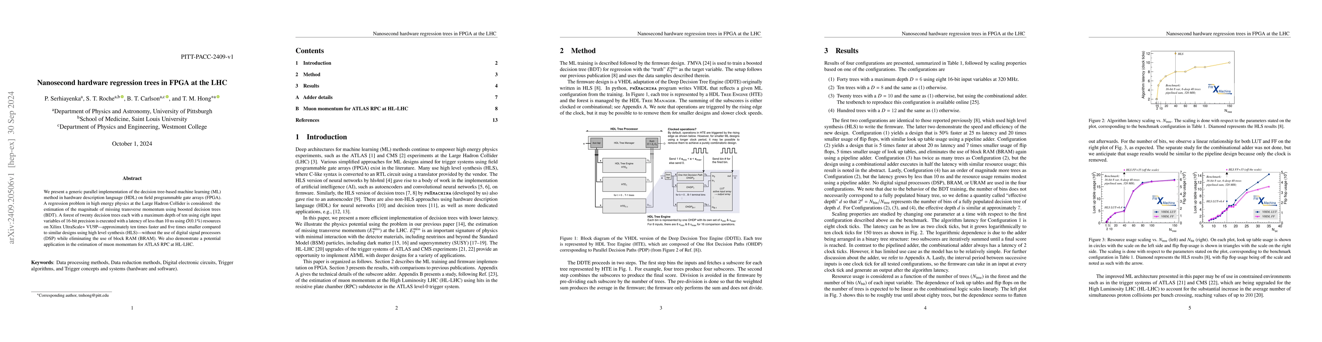 Thumbnail for Nanosecond hardware regression trees in FPGA at the LHC