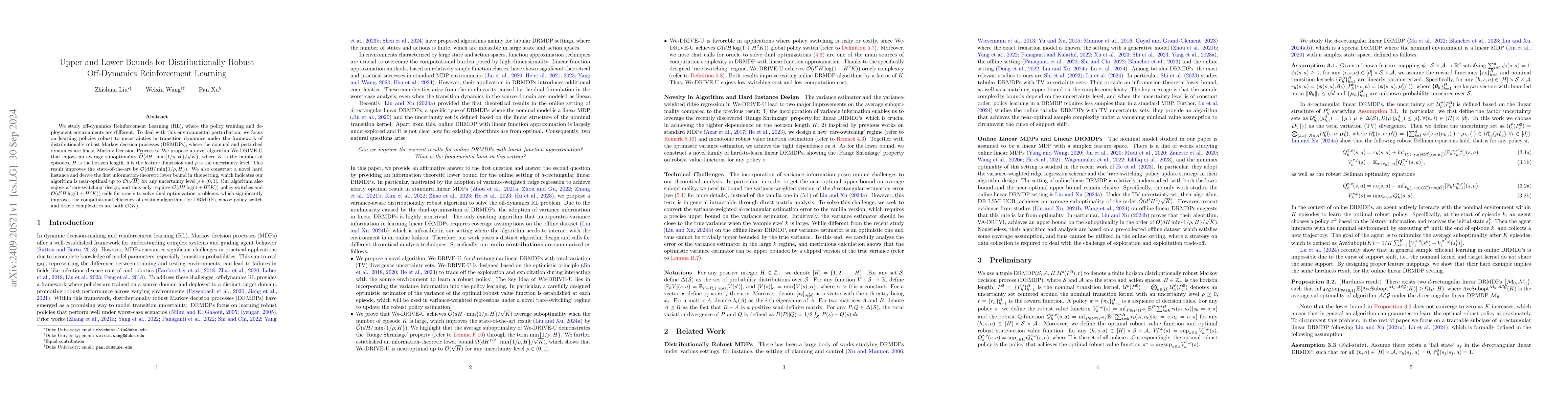 Thumbnail for Upper and Lower Bounds for Distributionally Robust Off-Dynamics
  Reinforcement Learning