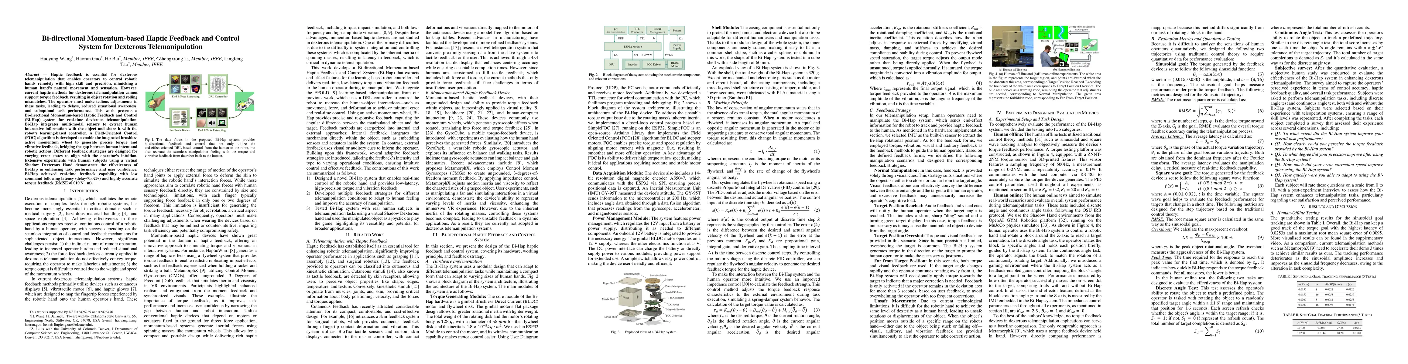 Thumbnail for Bi-directional Momentum-based Haptic Feedback and Control System for
  Dexterous Telemanipulation