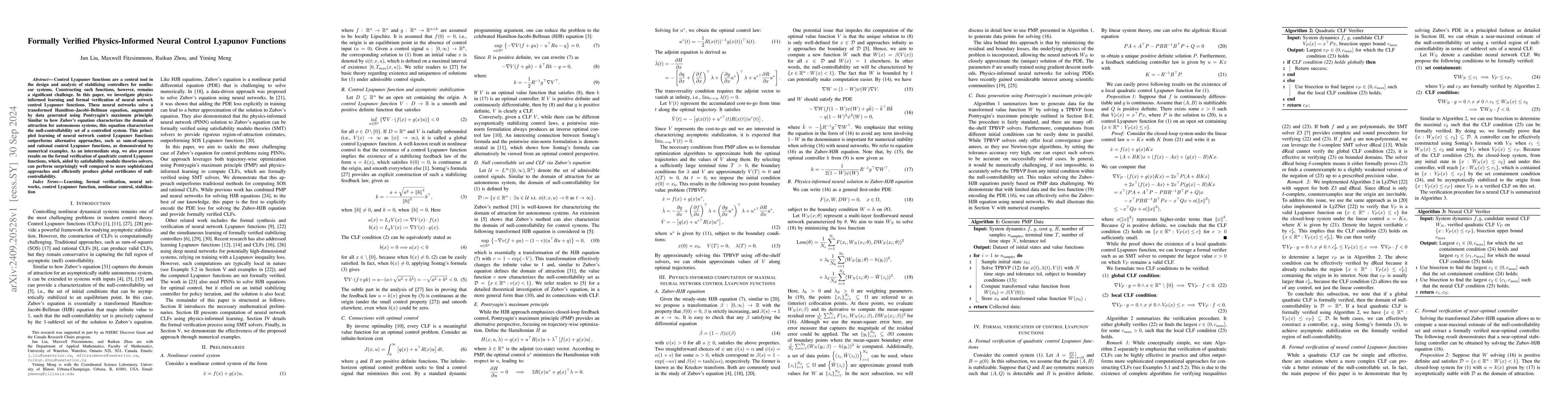 Thumbnail for Formally Verified Physics-Informed Neural Control Lyapunov Functions
