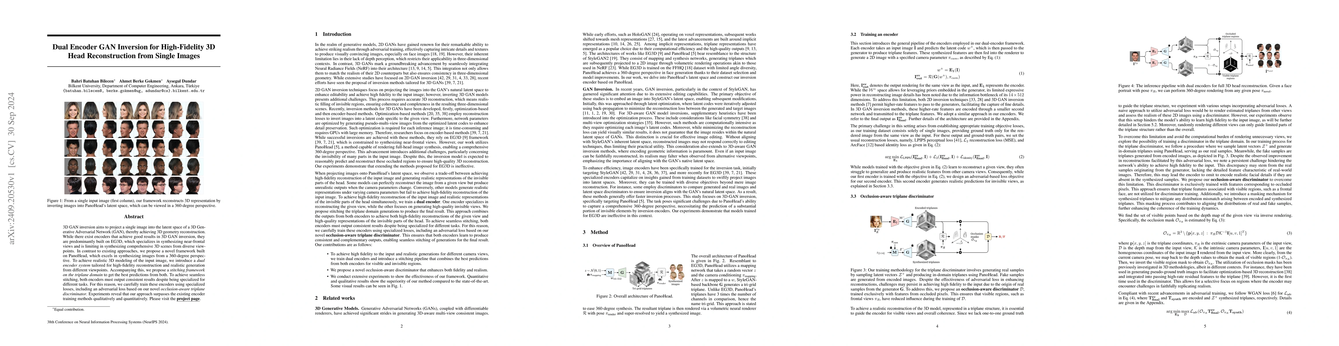 Thumbnail for Dual Encoder GAN Inversion for High-Fidelity 3D Head Reconstruction from
  Single Images