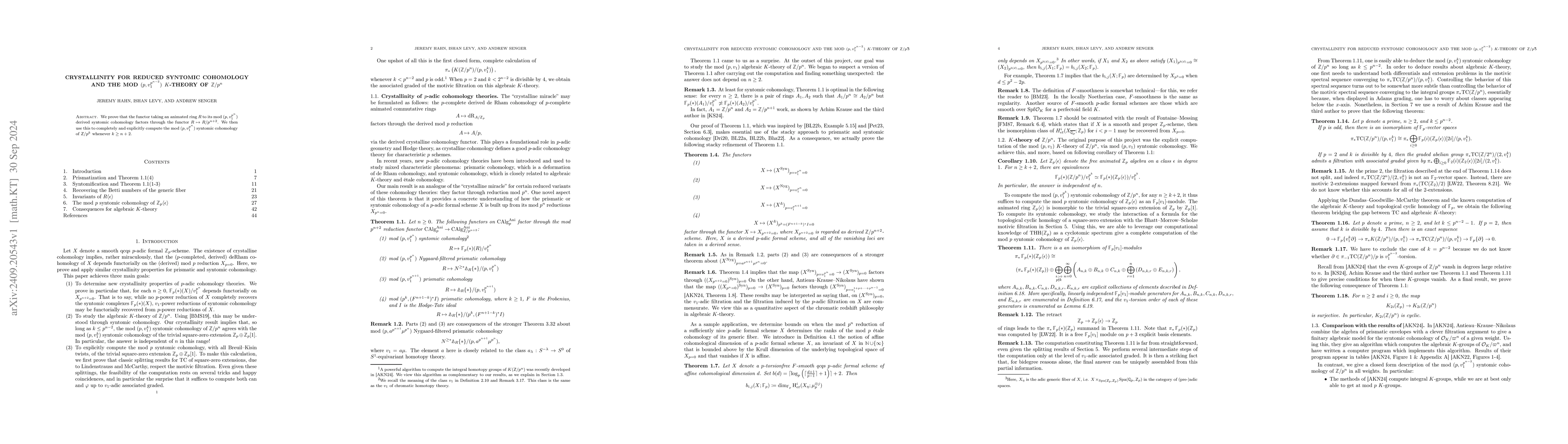 Thumbnail for Crystallinity for reduced syntomic cohomology and the mod
  $(p,v_1^{p^{n-2}})$ $K$-theory of $\mathbb{Z}/p^{n}$