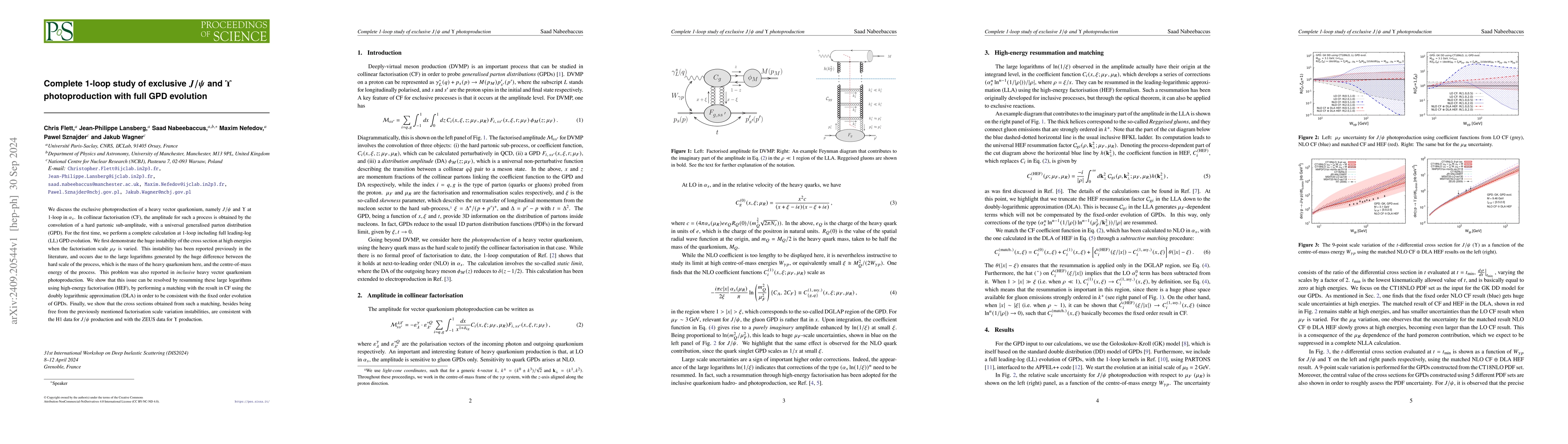 Thumbnail for Complete 1-loop study of exclusive $ J/ψ$ and $ Υ$
  photoproduction with full GPD evolution