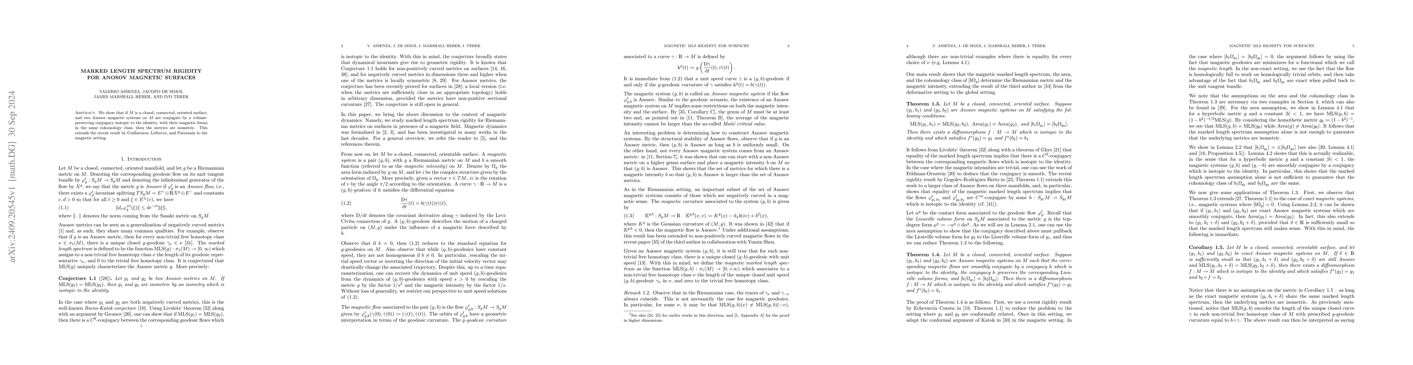 Thumbnail for Marked length spectrum rigidity for Anosov magnetic surfaces