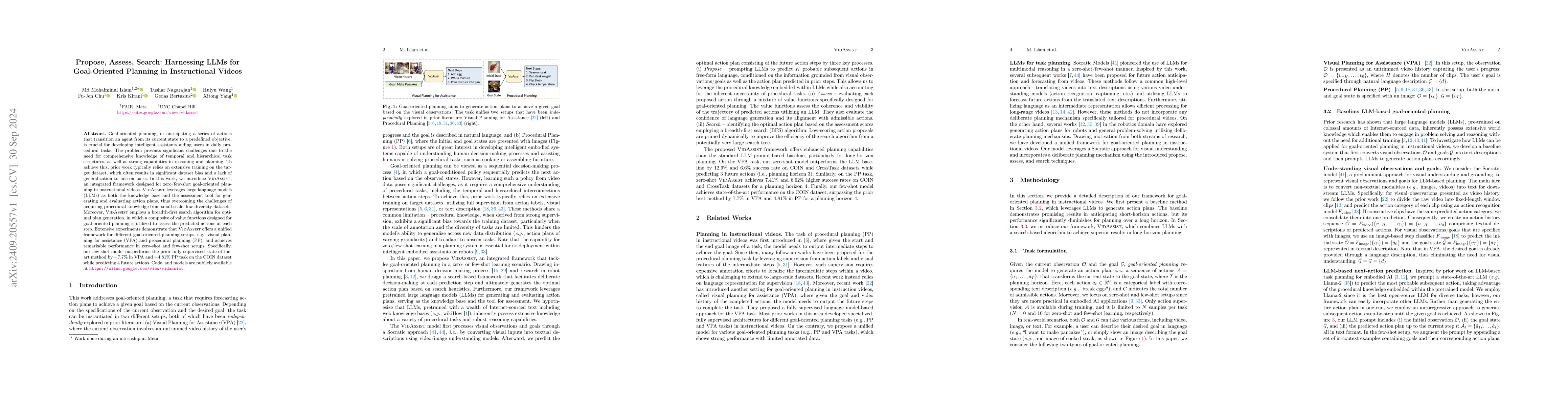 Thumbnail for Propose, Assess, Search: Harnessing LLMs for Goal-Oriented Planning in
  Instructional Videos