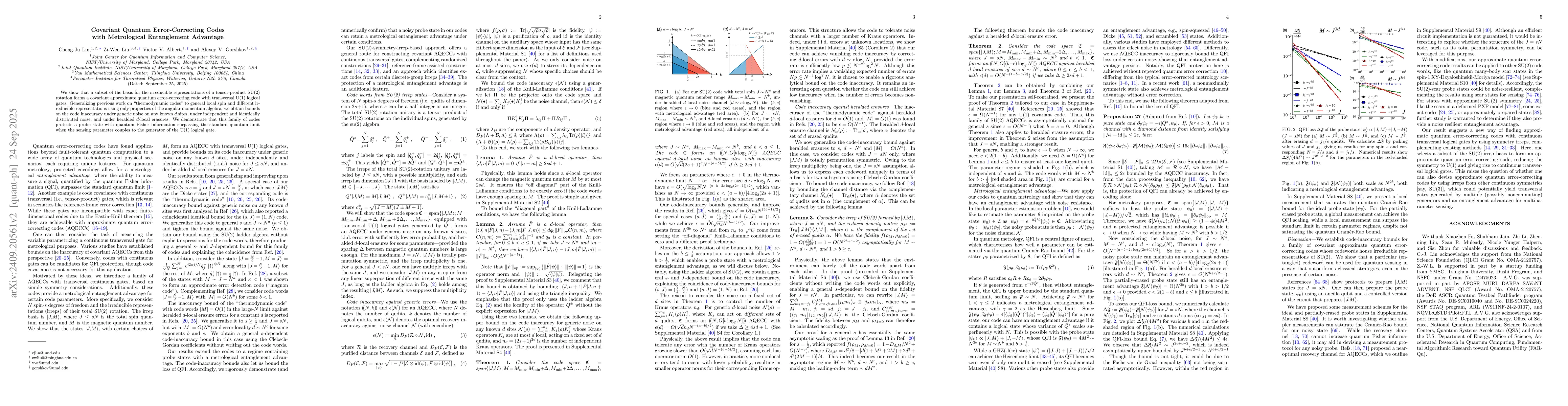 Thumbnail for Covariant Quantum Error-Correcting Codes with Metrological Entanglement
  Advantage
