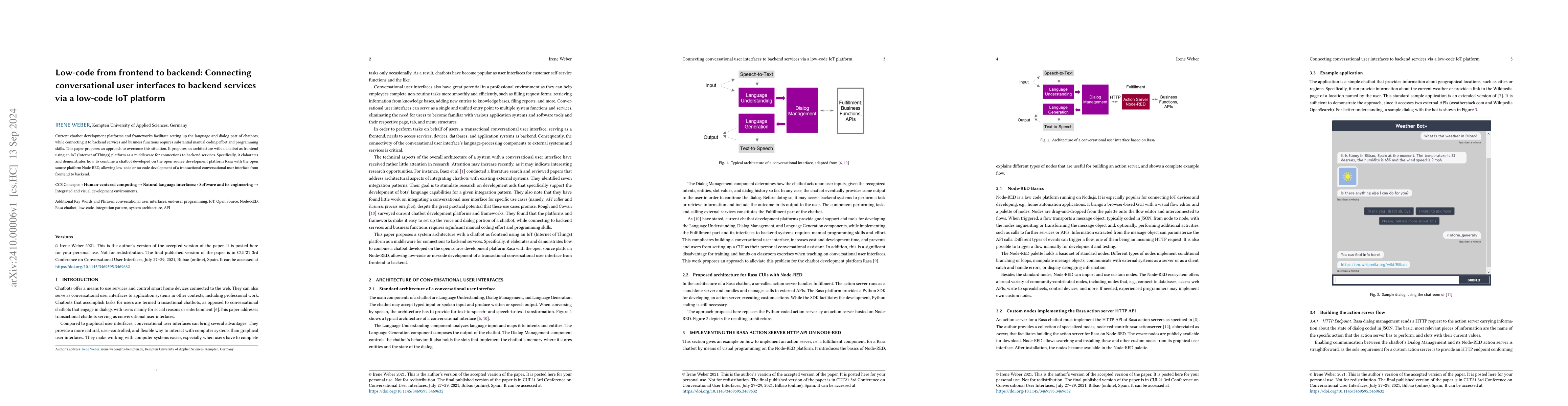 Thumbnail for Low-code from frontend to backend: Connecting conversational user
  interfaces to backend services via a low-code IoT platform
