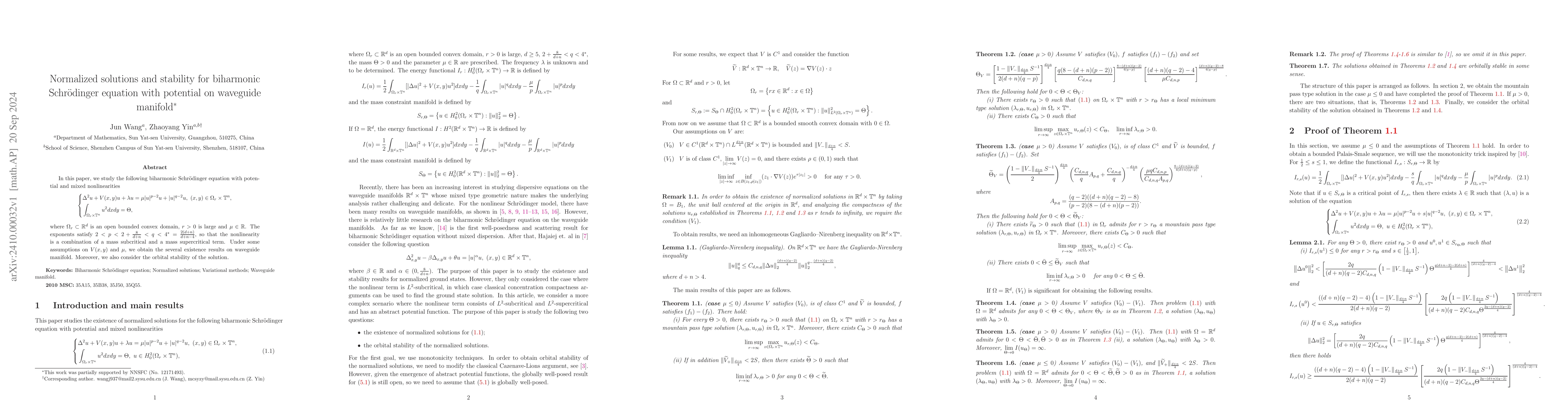Thumbnail for Normalized solutions and stability for biharmonic Schrödinger equation
  with potential on waveguide manifold