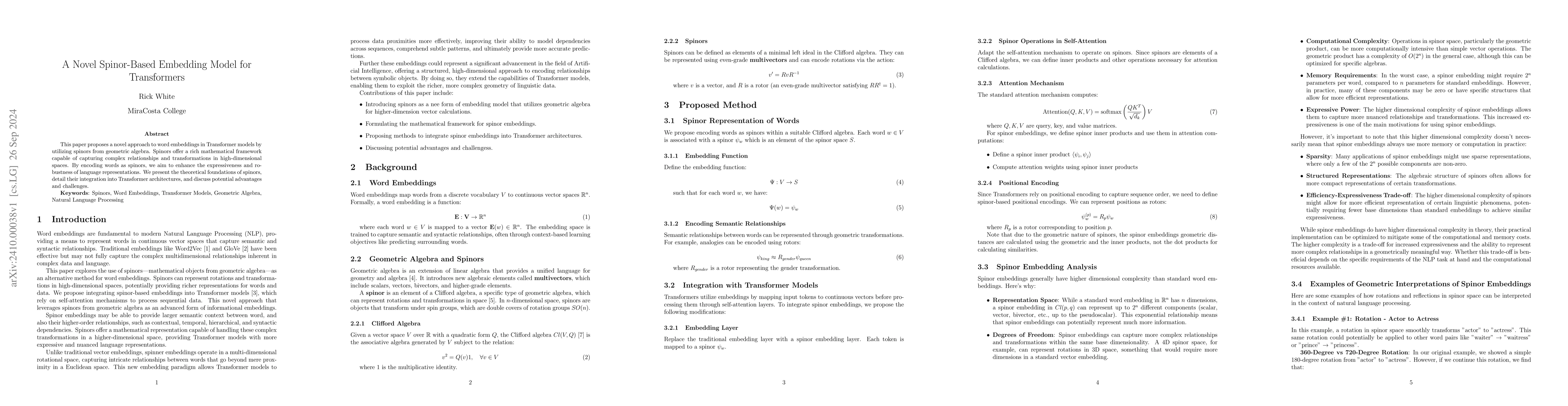 Thumbnail for A Novel Spinor-Based Embedding Model for Transformers