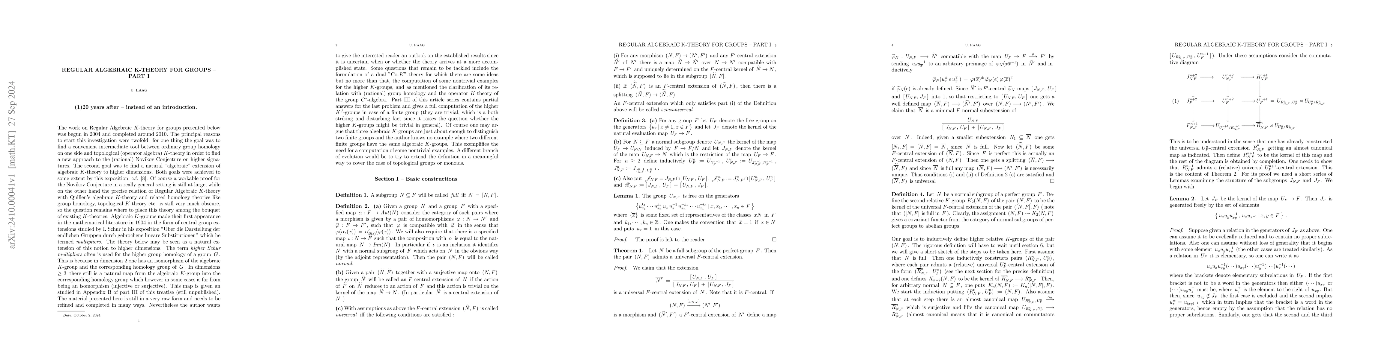 Thumbnail for Regular Algebraic $K$-theory for groups -- Part I