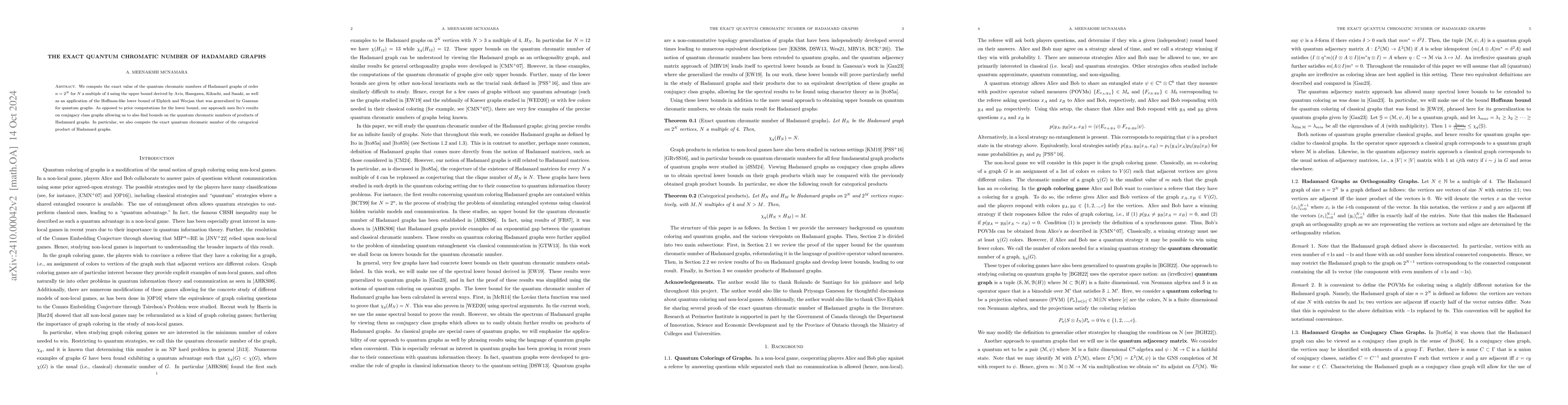 Thumbnail for The exact quantum chromatic number of Hadamard graphs