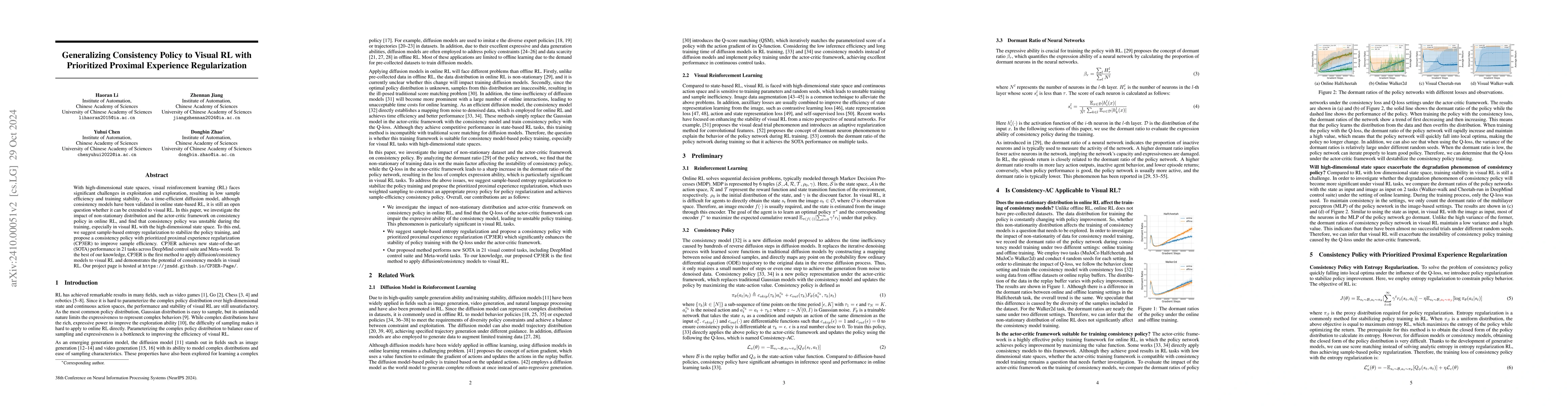 Thumbnail for Generalizing Consistency Policy to Visual RL with Prioritized Proximal
  Experience Regularization