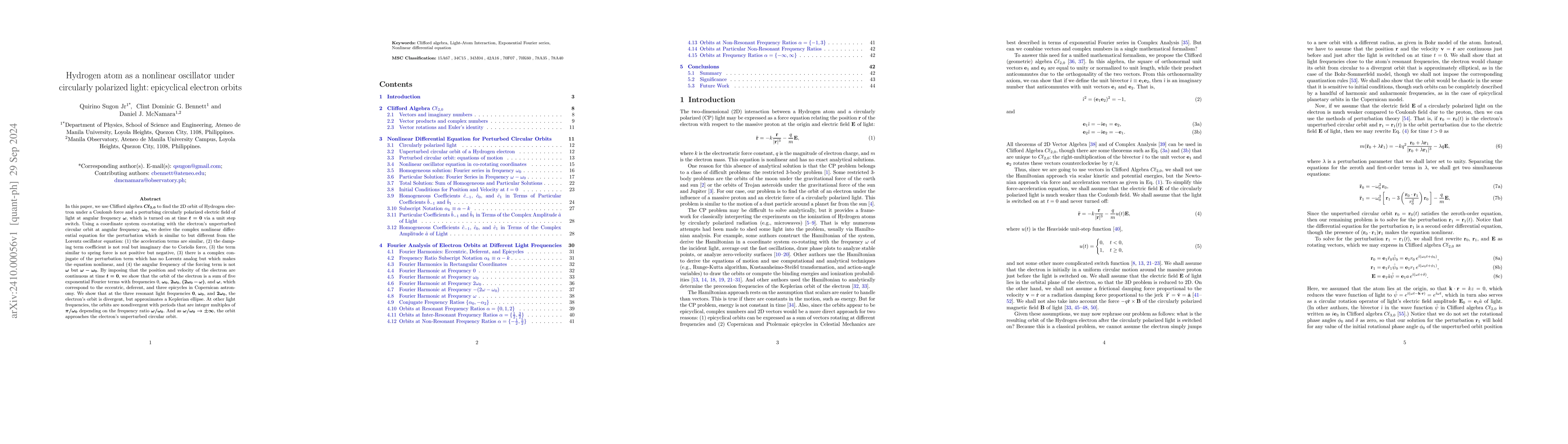 Thumbnail for Hydrogen atom as a nonlinear oscillator under circularly polarized
  light: epicyclical electron orbits