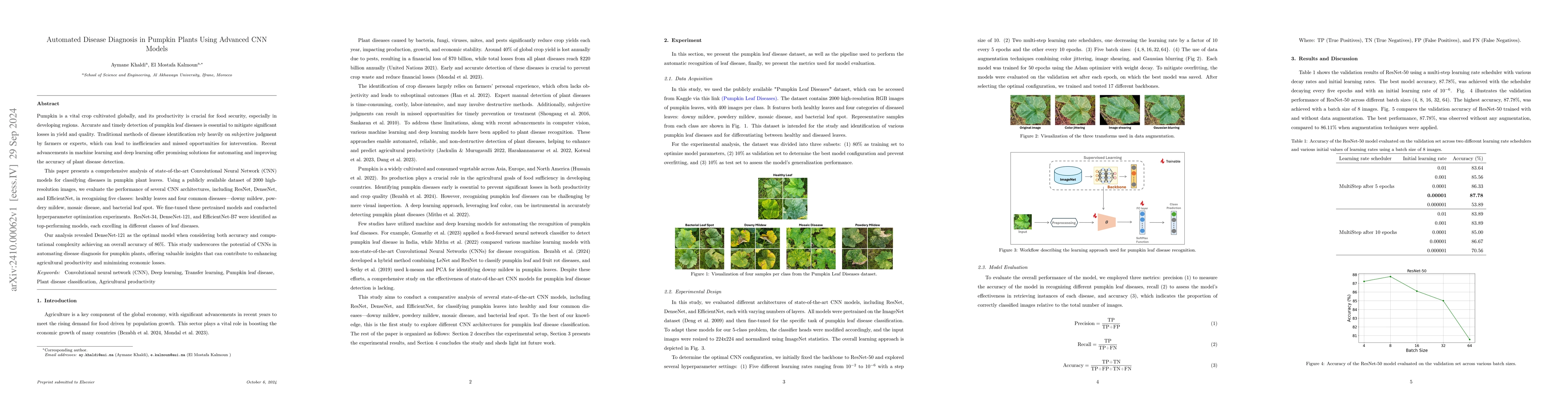 Thumbnail for Automated Disease Diagnosis in Pumpkin Plants Using Advanced CNN Models