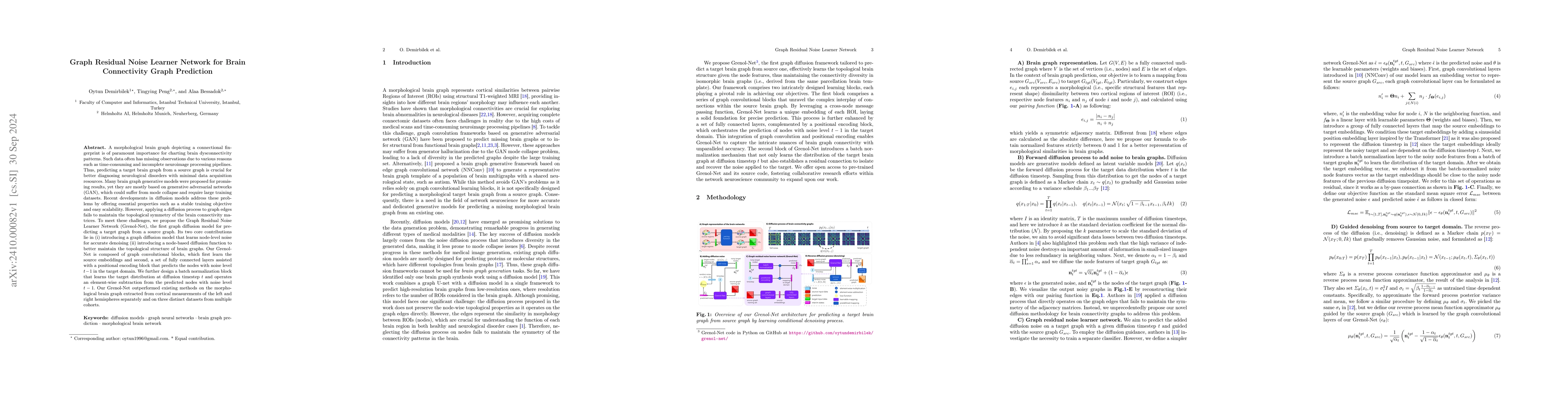 Thumbnail for Graph Residual Noise Learner Network for Brain Connectivity Graph
  Prediction