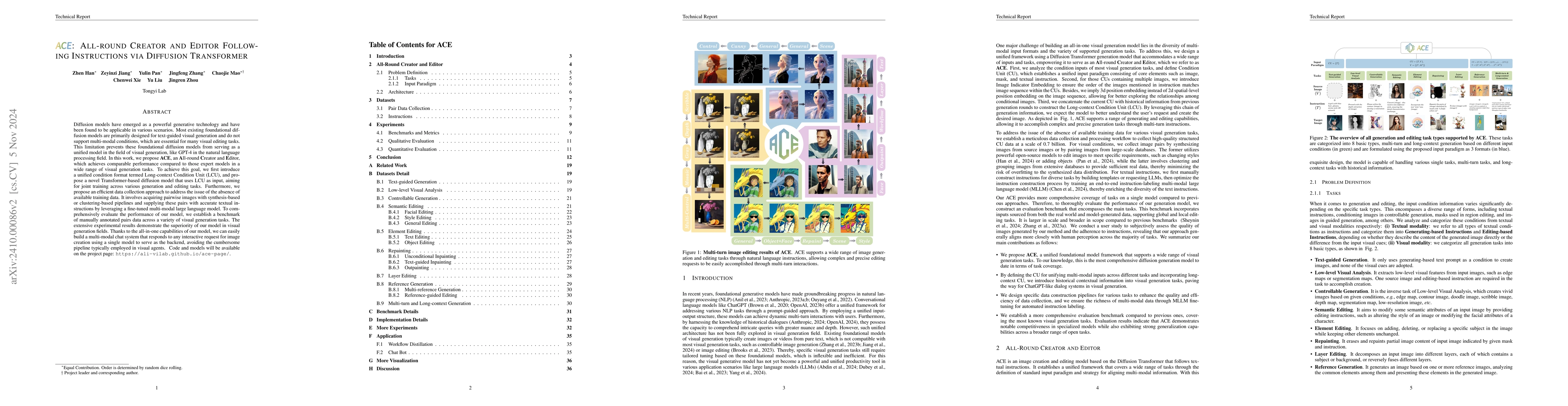 Thumbnail for ACE: All-round Creator and Editor Following Instructions via Diffusion
  Transformer