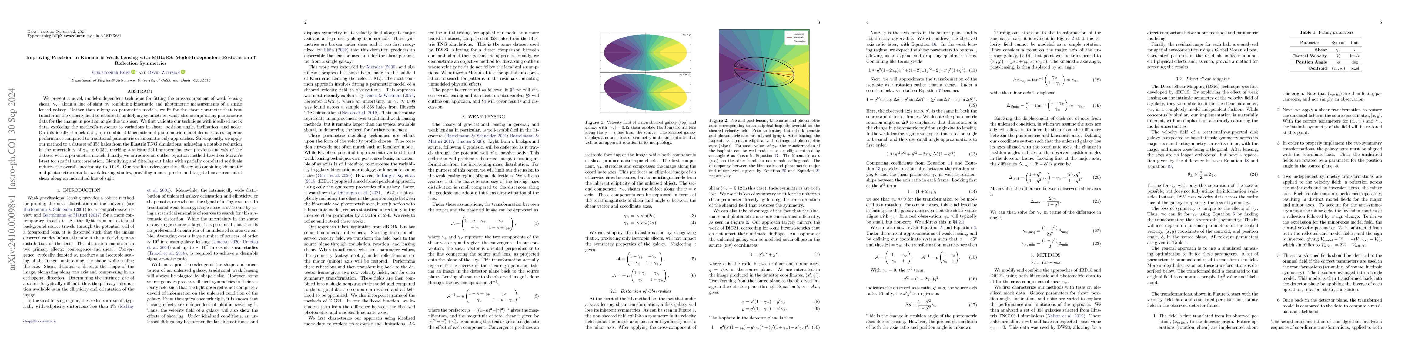 Thumbnail for Improving Precision in Kinematic Weak Lensing with MIRoRS:
  Model-Independent Restoration of Reflection Symmetries
