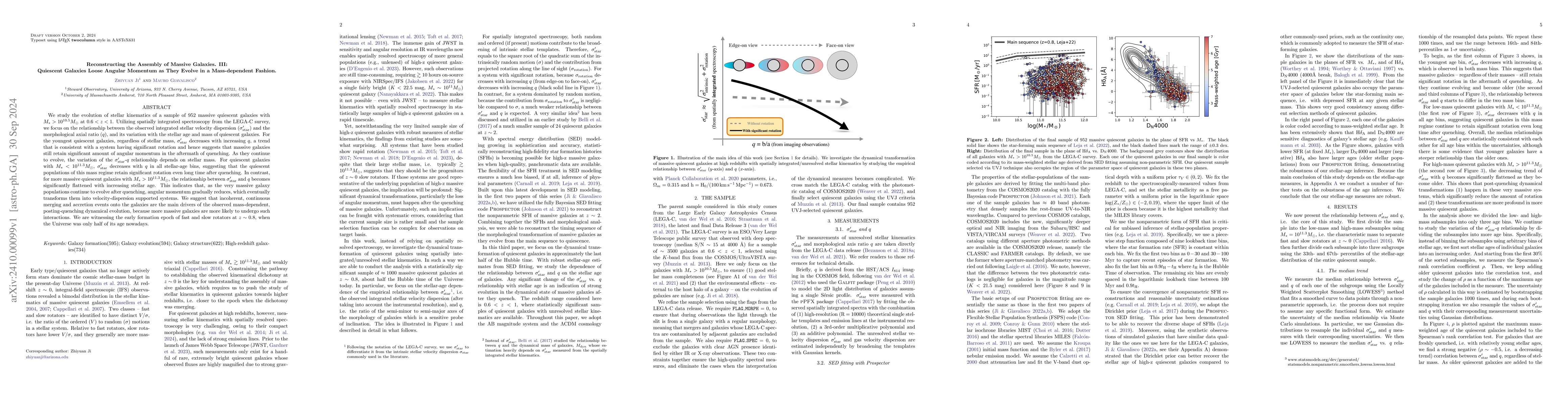 Thumbnail for Reconstructing the Assembly of Massive Galaxies. III: Quiescent Galaxies
  Loose Angular Momentum as They Evolve in a Mass-dependent Fashion