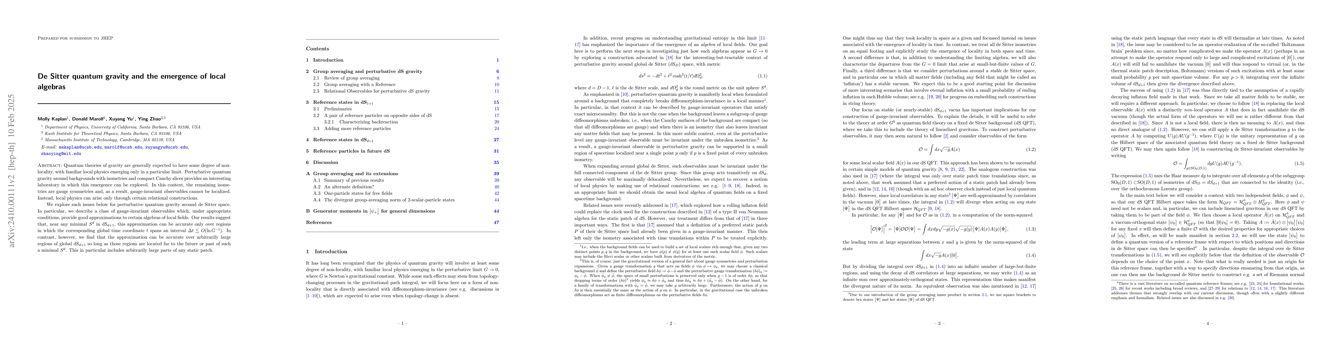 Thumbnail for De Sitter quantum gravity and the emergence of local algebras
