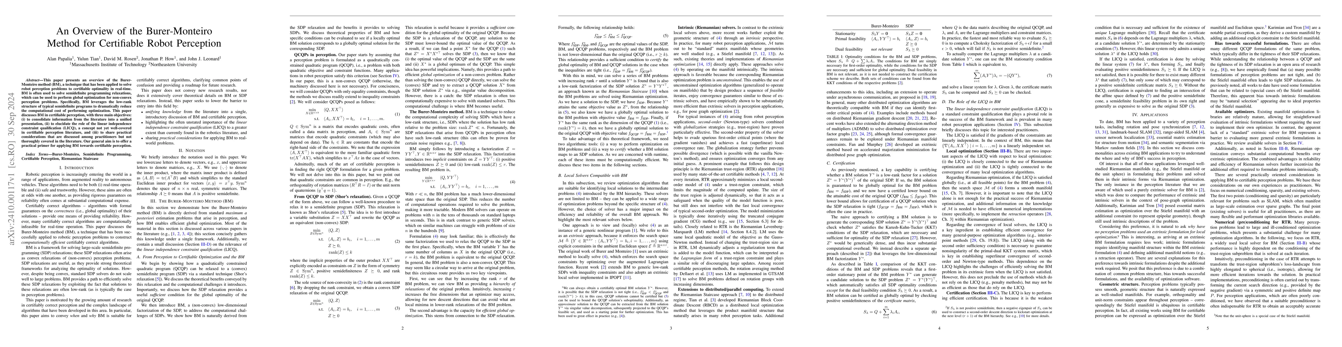 Thumbnail for An Overview of the Burer-Monteiro Method for Certifiable Robot
  Perception