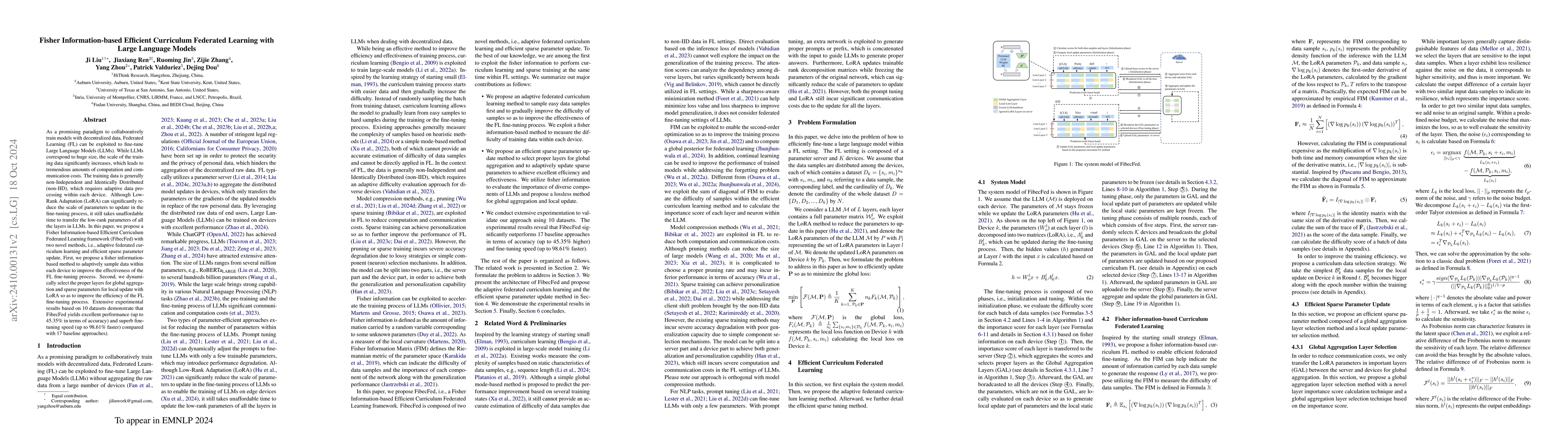 Thumbnail for Fisher Information-based Efficient Curriculum Federated Learning with
  Large Language Models