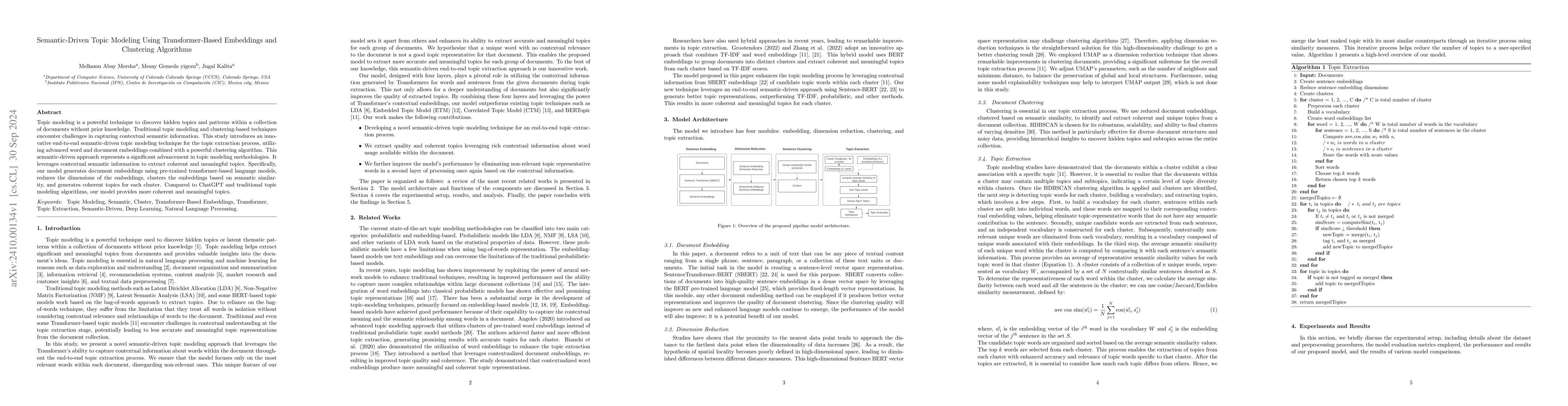 Thumbnail for Semantic-Driven Topic Modeling Using Transformer-Based Embeddings and
  Clustering Algorithms