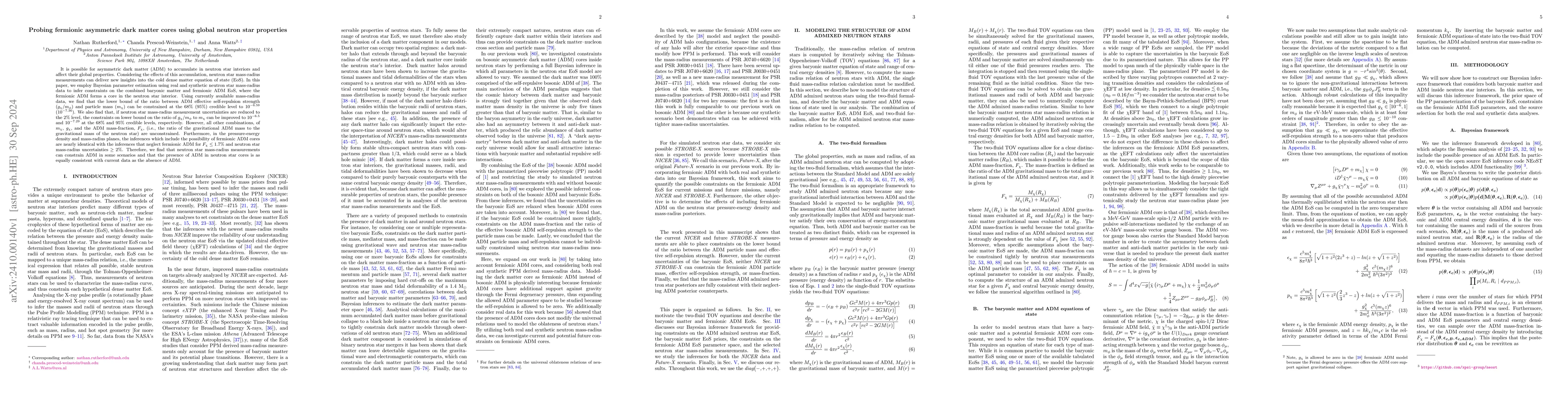 Thumbnail for Probing fermionic asymmetric dark matter cores using global neutron star
  properties