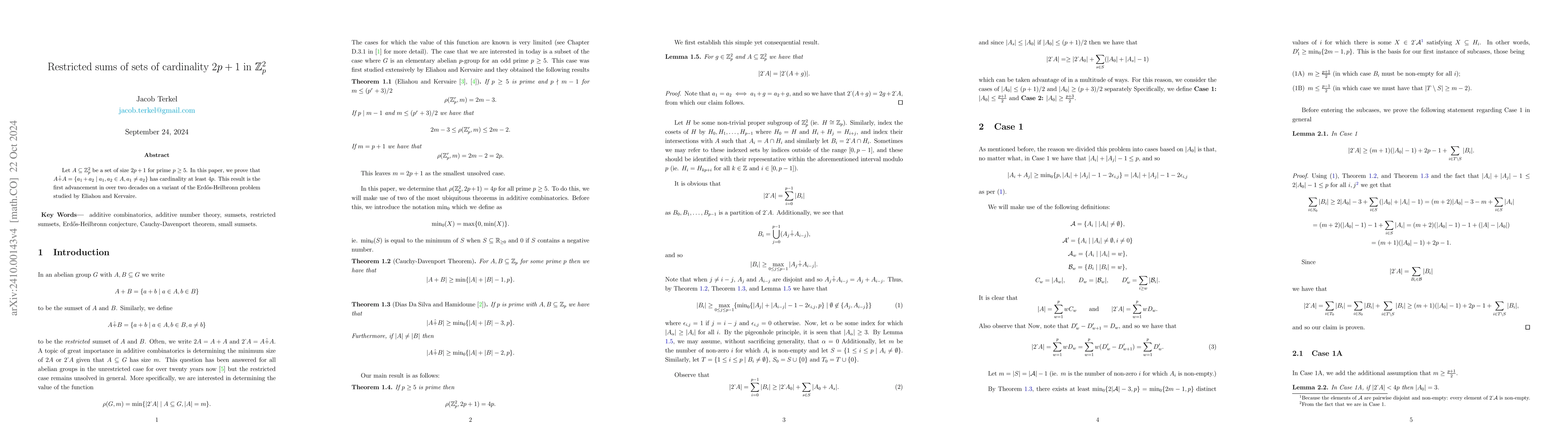 Thumbnail for Restricted sums of sets of cardinality $2p + 1$ in $\mathbb{Z}_p^2$