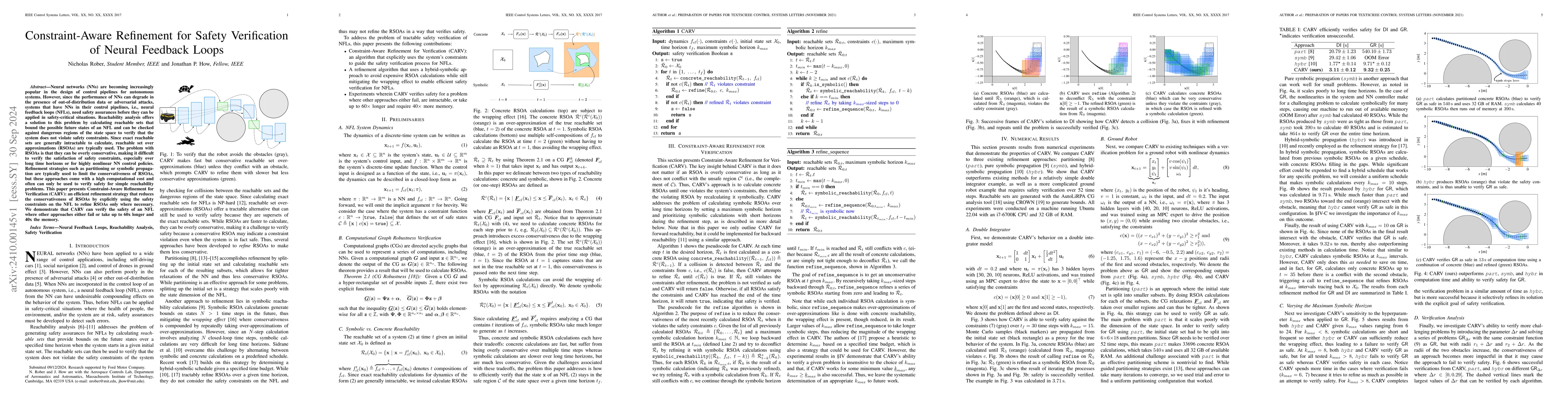 Thumbnail for Constraint-Aware Refinement for Safety Verification of Neural Feedback
  Loops