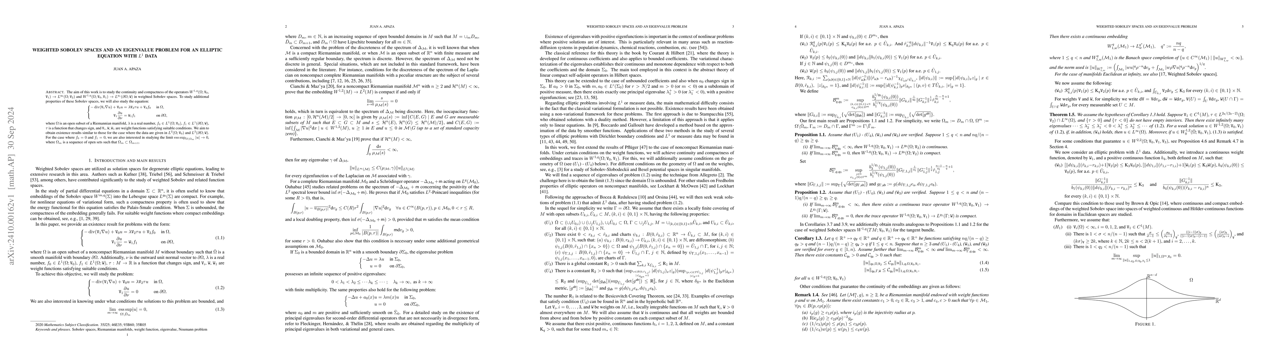 Thumbnail for Weighted Sobolev Spaces and an Eigenvalue Problem for an Elliptic
  Equation with $ L^1 $ Data