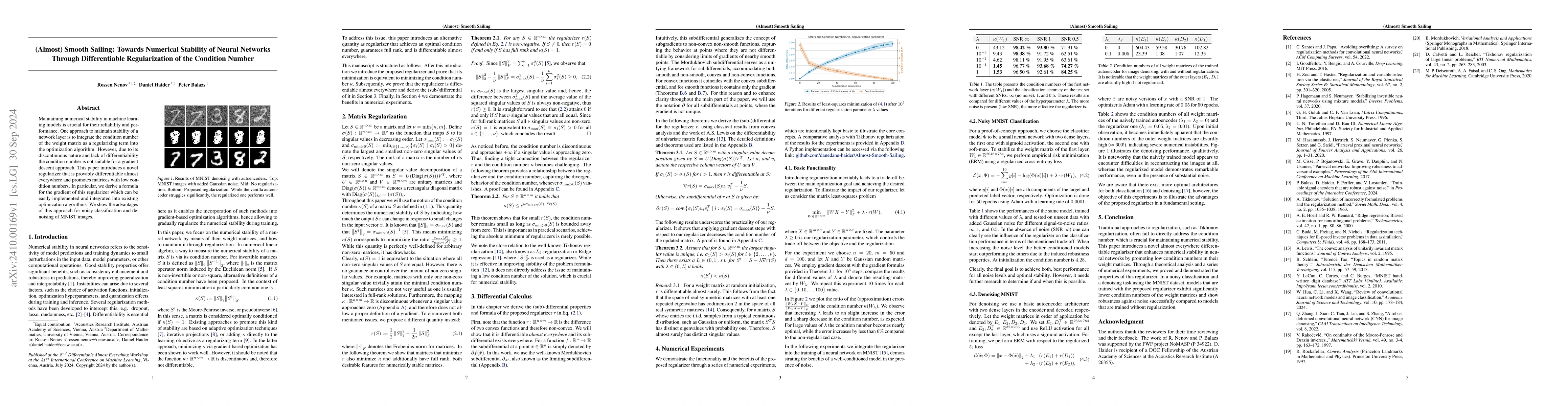Thumbnail for (Almost) Smooth Sailing: Towards Numerical Stability of Neural Networks
  Through Differentiable Regularization of the Condition Number