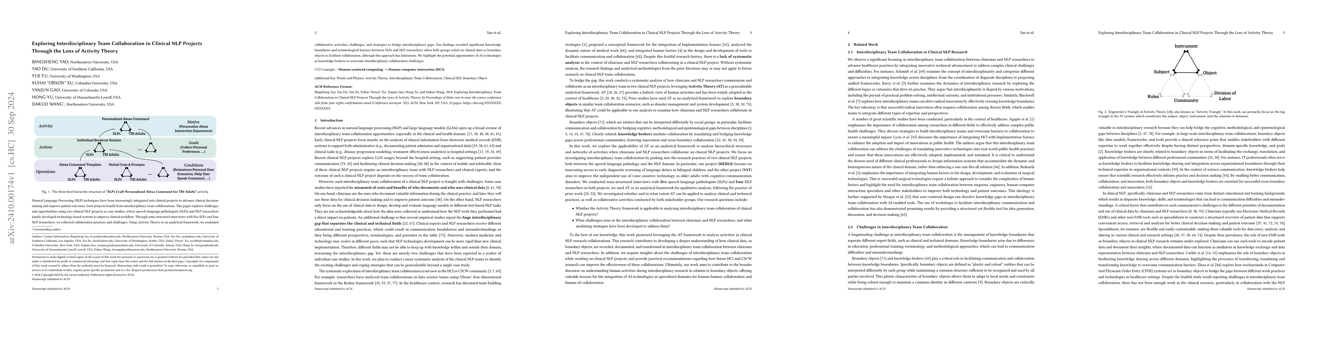 Thumbnail for Exploring Interdisciplinary Team Collaboration in Clinical NLP Projects
  Through the Lens of Activity Theory