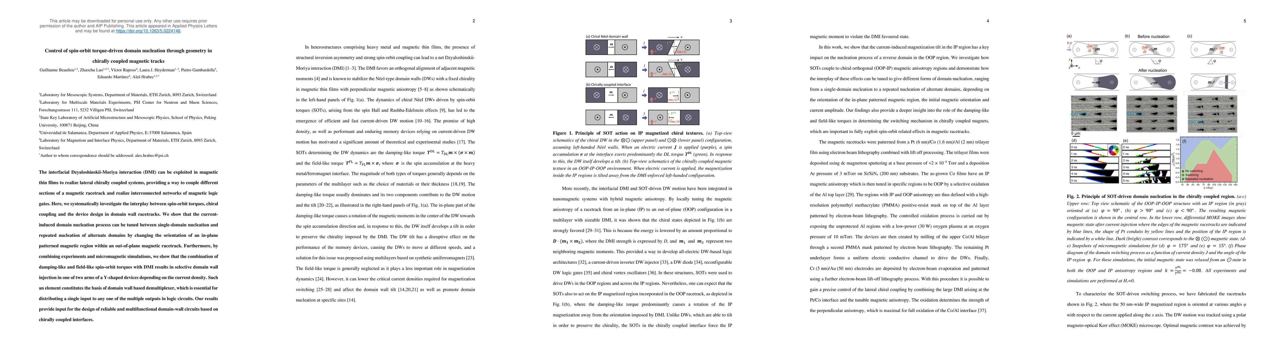 Thumbnail for Control of spin-orbit torque-driven domain nucleation through geometry
  in chirally coupled magnetic tracks
