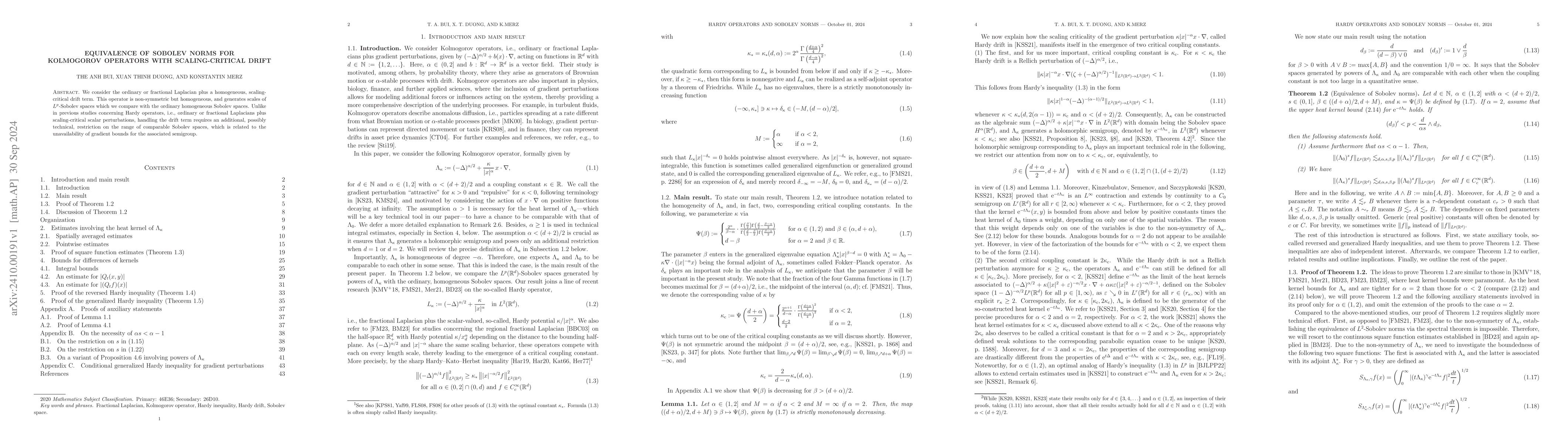 Thumbnail for Equivalence of Sobolev norms for Kolmogorov operators with
  scaling-critical drift