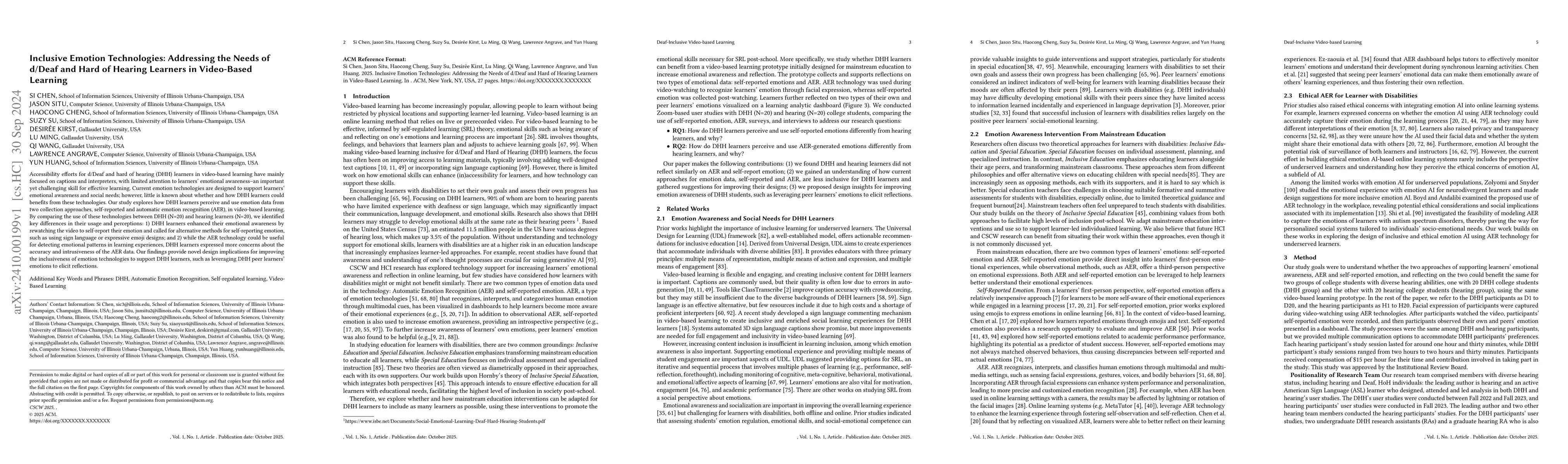 Thumbnail for Inclusive Emotion Technologies: Addressing the Needs of d/Deaf and Hard
  of Hearing Learners in Video-Based Learning