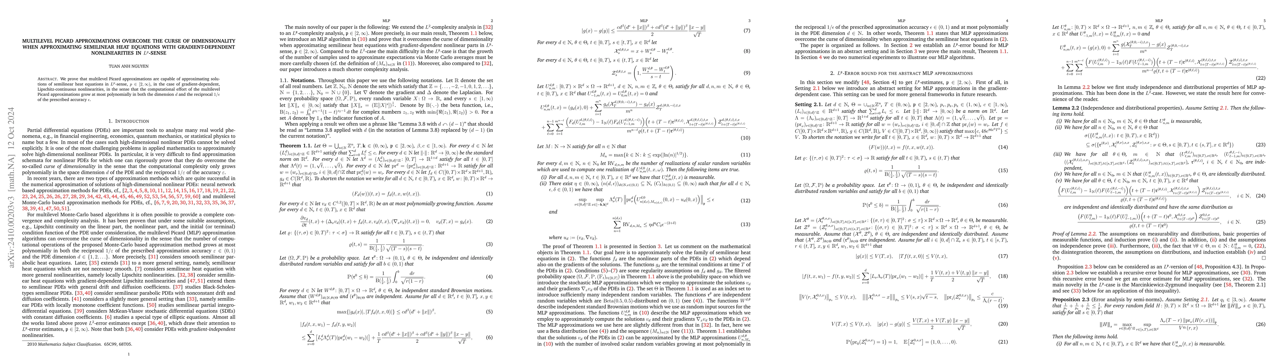 Thumbnail for Multilevel Picard approximations overcome the curse of dimensionality
  when approximating semilinear heat equations with gradient-dependent
  nonlinearities in $L^p$-sense